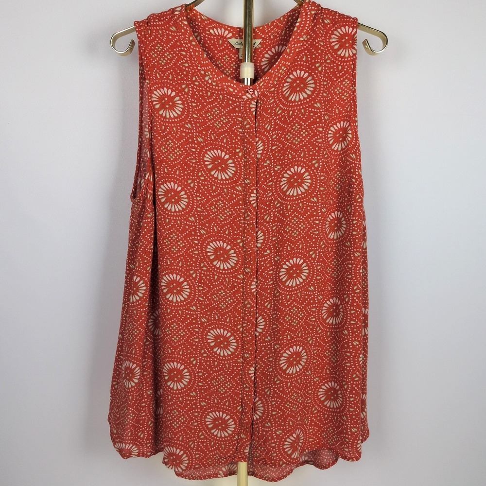 Lucky Brand Women 2X Sleeveless Blouse Orange Medallion Boho Rayon 7Q42140